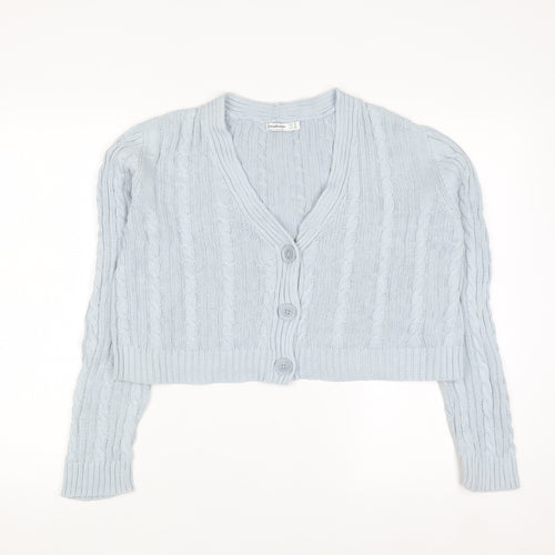 Stradivarius Women's Blue Cotton Cable Knit V-Neck Cardigan Size 12