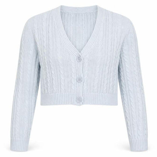 Stradivarius Women's Blue Cotton Cable Knit V-Neck Cardigan Size 12
