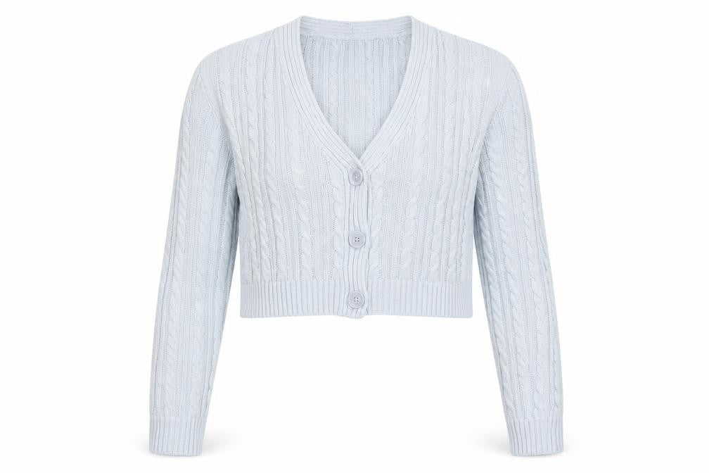 Stradivarius Women's Blue Cotton Cable Knit V-Neck Cardigan Size 12