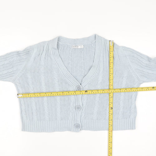 Stradivarius Women's Blue Cotton Cable Knit V-Neck Cardigan Size 12