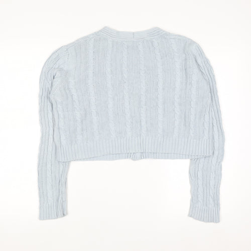Stradivarius Women's Blue Cotton Cable Knit V-Neck Cardigan Size 12