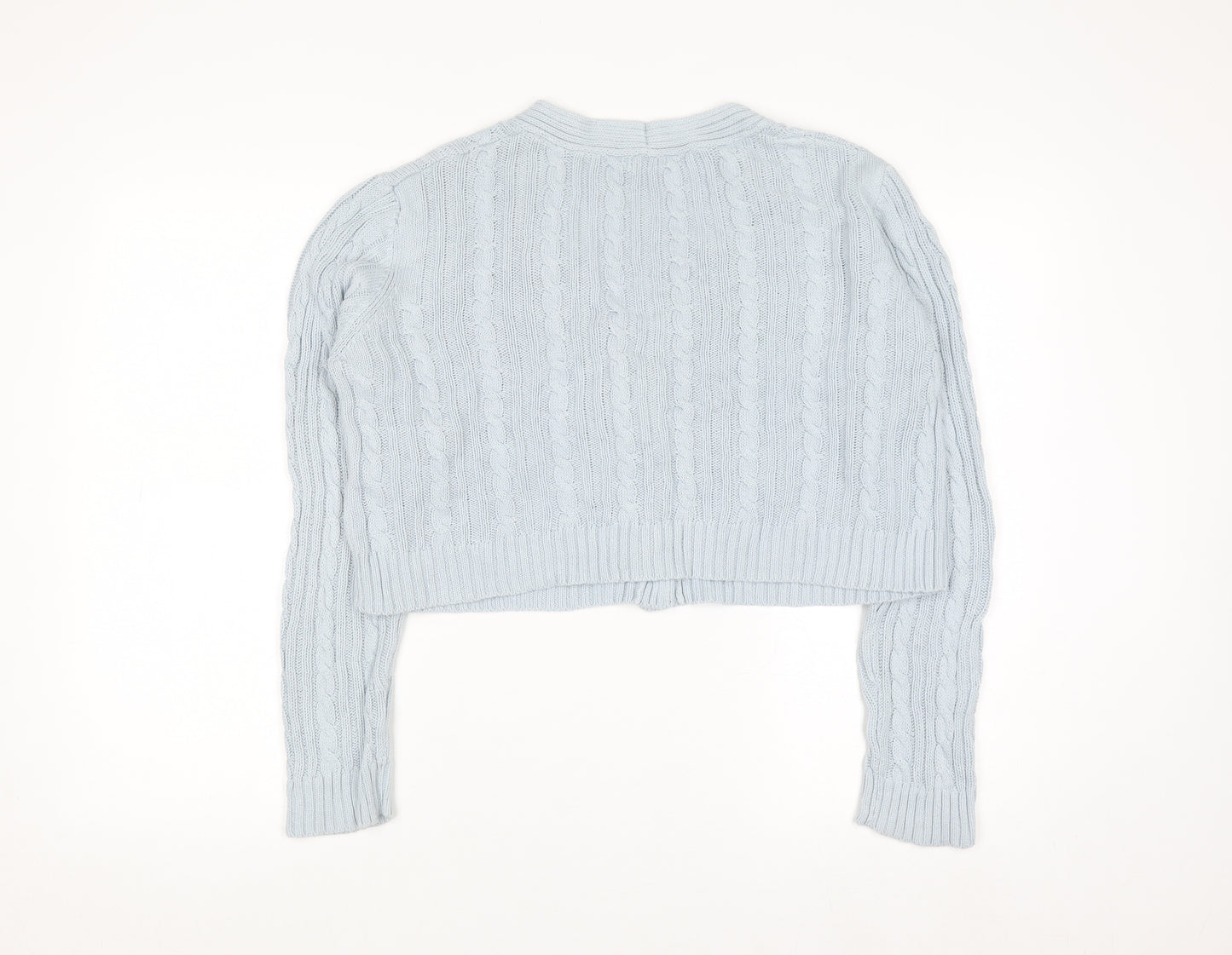 Stradivarius Women's Blue Cotton Cable Knit V-Neck Cardigan Size 12