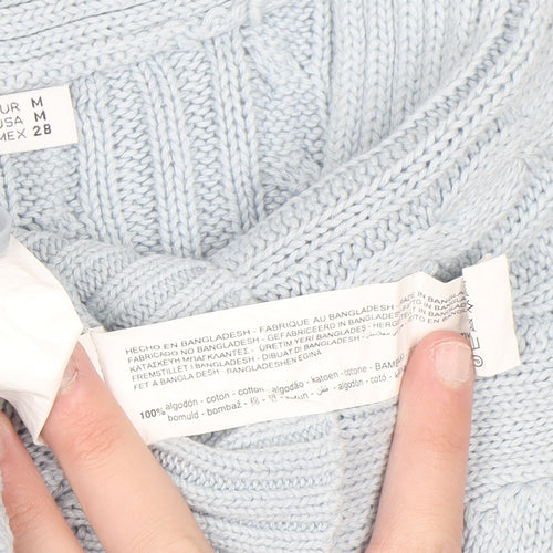 Stradivarius Women's Blue Cotton Cable Knit V-Neck Cardigan Size 12