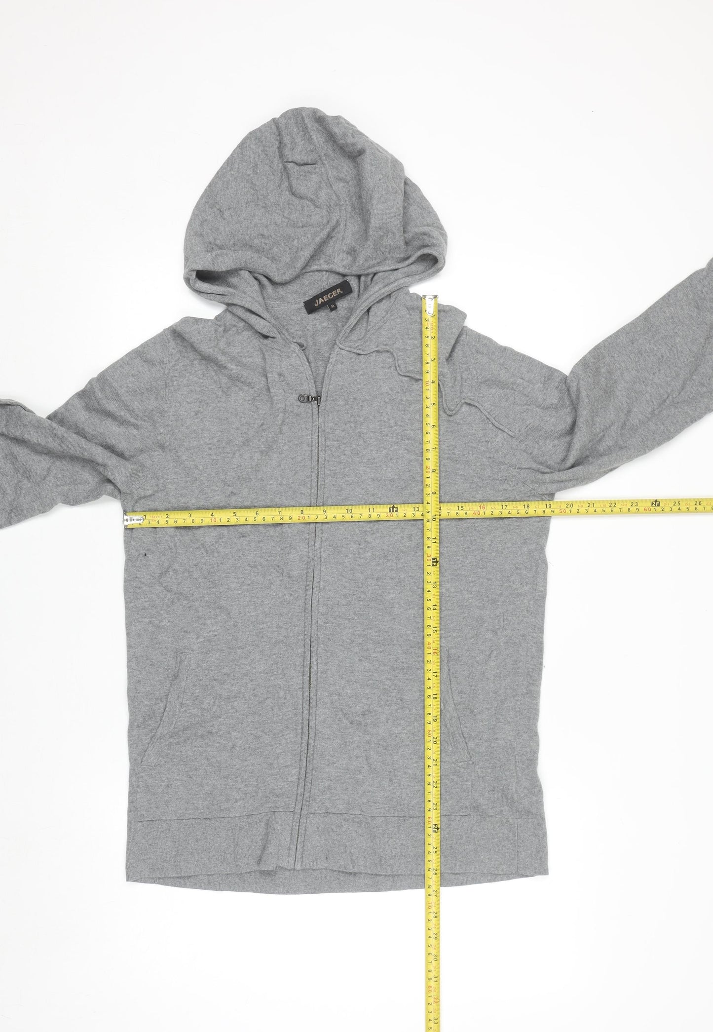 Jaeger Men's Grey Full Zip Cotton Hoodie M Regular Fit