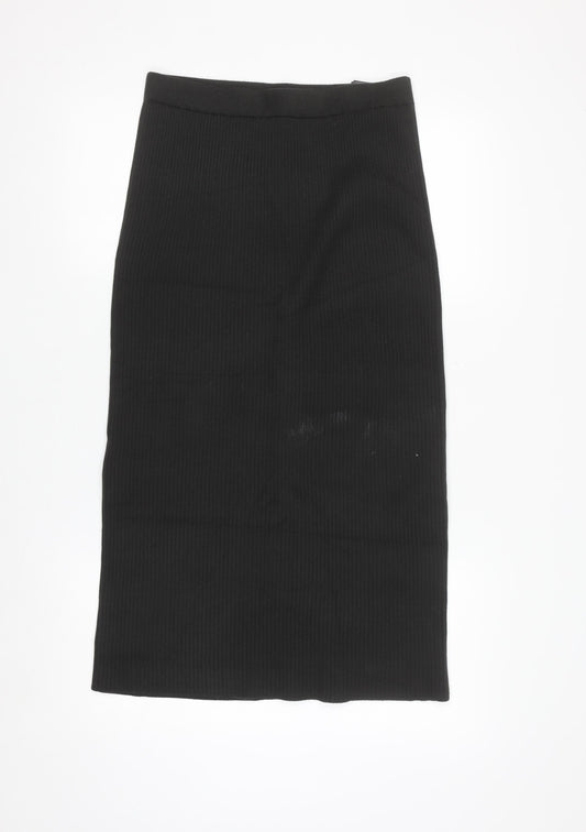 UNIQLO Women Black M Ribbed Knit Pencil Midi Skirt