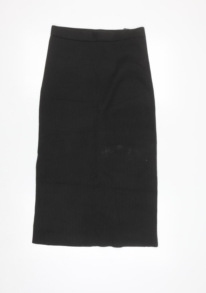 UNIQLO Women Black M Ribbed Knit Pencil Midi Skirt