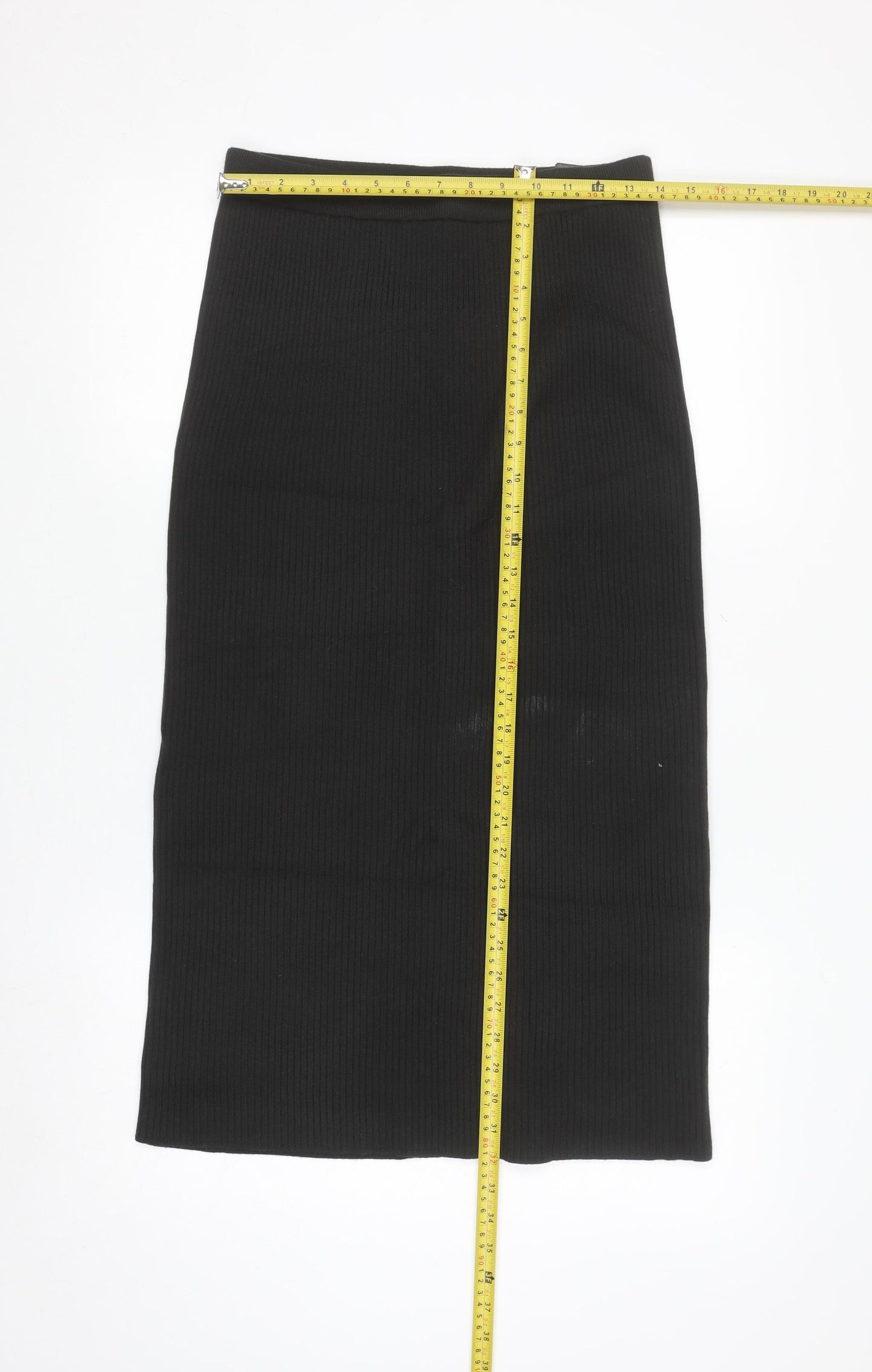 UNIQLO Women Black M Ribbed Knit Pencil Midi Skirt
