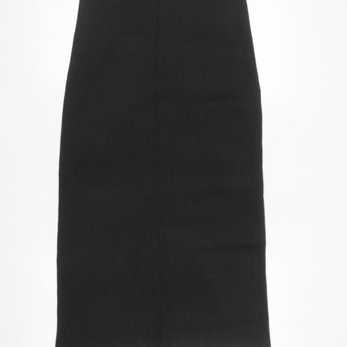 UNIQLO Women Black M Ribbed Knit Pencil Midi Skirt