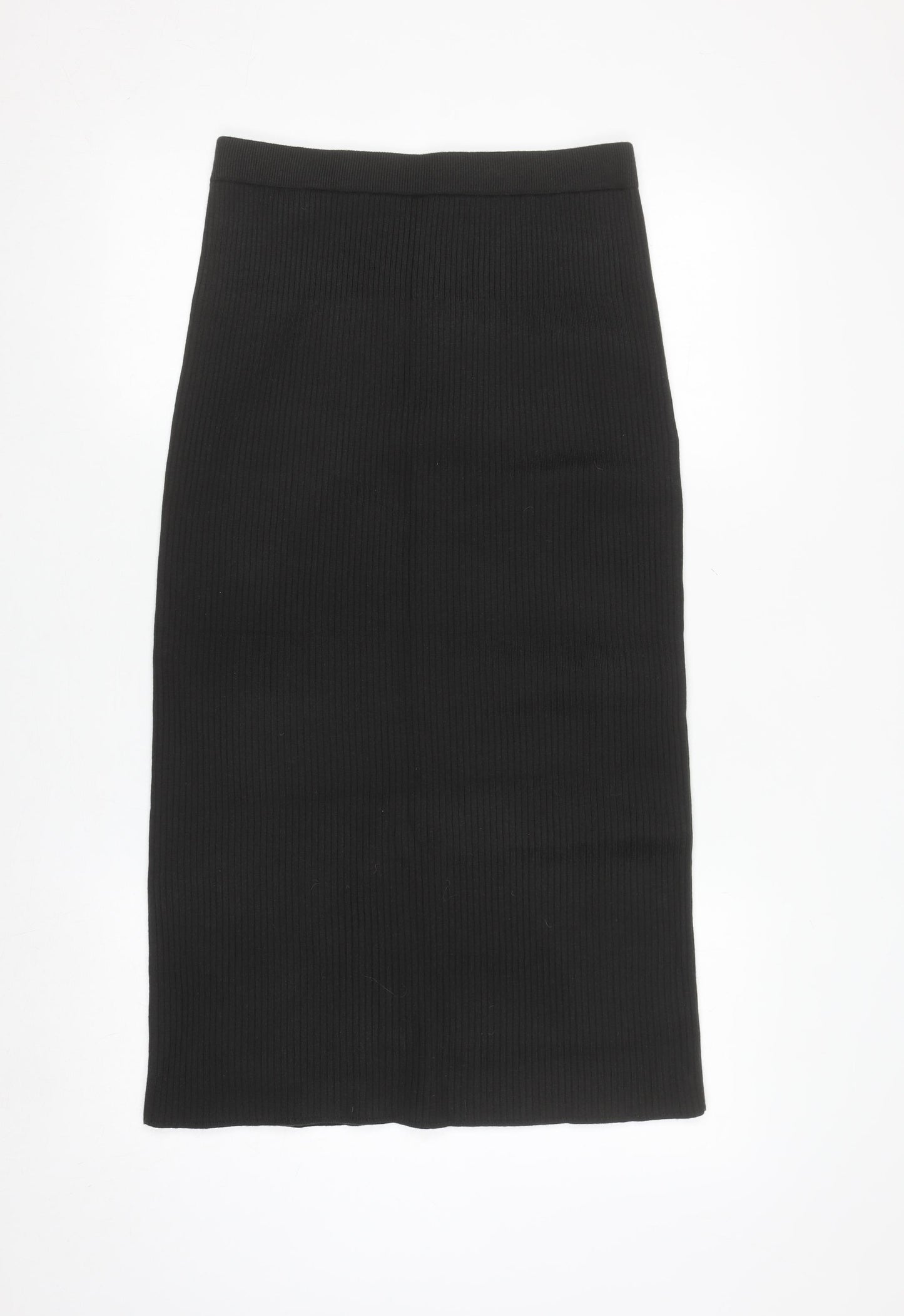 UNIQLO Women Black M Ribbed Knit Pencil Midi Skirt