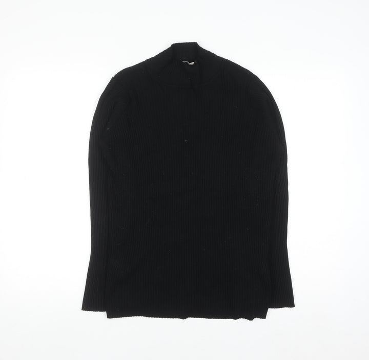 Anthology Womens Black Mock Neck Ribbed Knit Pullover Jumper Size 20