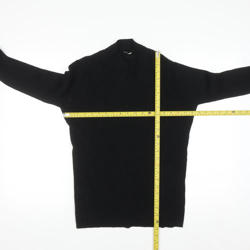Anthology Womens Black Mock Neck Ribbed Knit Pullover Jumper Size 20