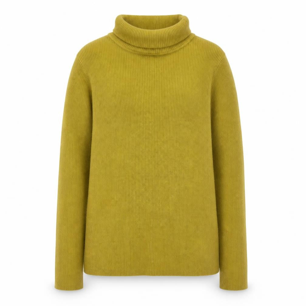 Front view of Marks & Spencer women’s brown roll neck ribbed jumper, size UK 10