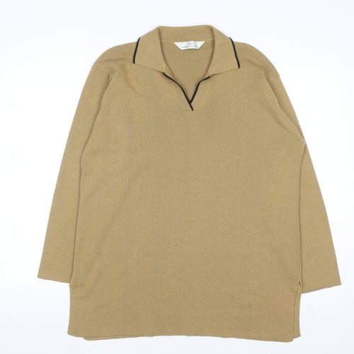 Marks and Spencer Women’s Beige Collared Long Sleeve Acrylic Jumper Size 18