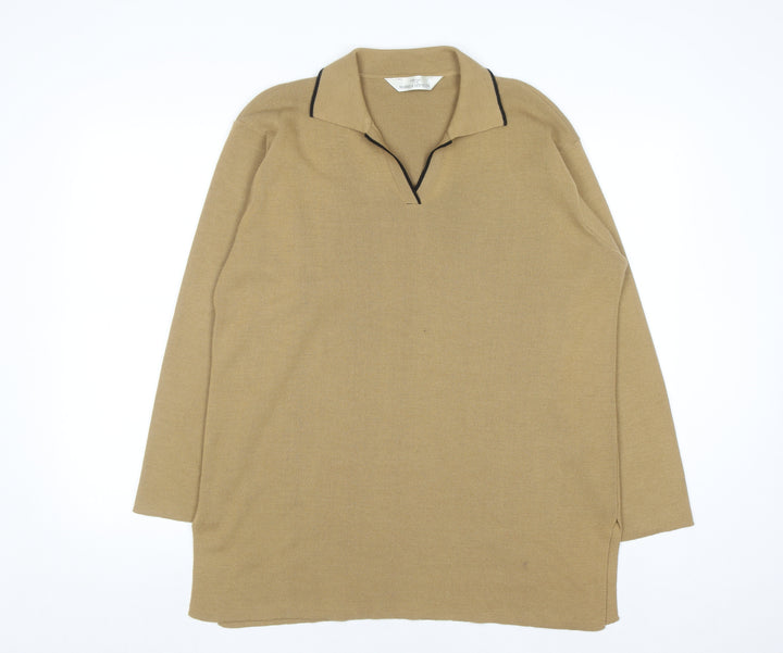 Marks and Spencer Women’s Beige Collared Long Sleeve Acrylic Jumper Size 18