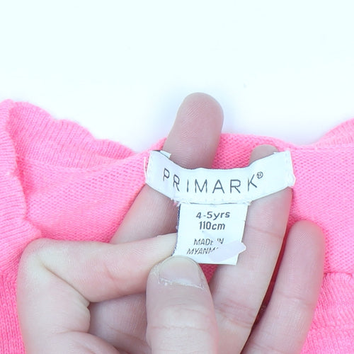 Primark Girls Pink Cardigan 4-5 Years Acrylic Cotton Blend Button Up