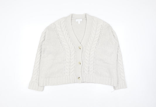 The White Company Womens Ivory Cable Knit V-Neck Cardigan M