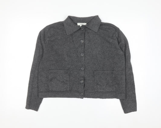 Marks and Spencer Women Grey Collared Cardigan Medium Knit