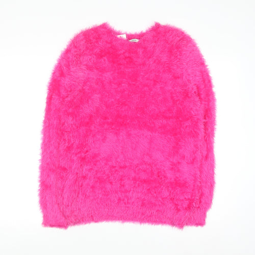 George Women's Pink Fluffy Crew Neck Long Sleeve Jumper Size 16