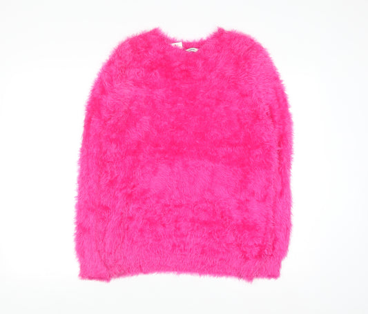 George Women's Pink Fluffy Crew Neck Long Sleeve Jumper Size 16
