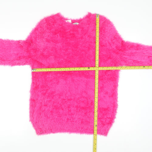 George Women's Pink Fluffy Crew Neck Long Sleeve Jumper Size 16