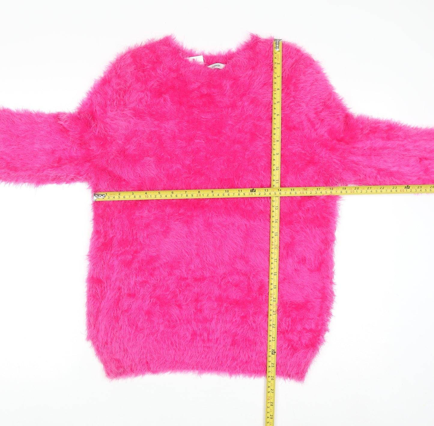 George Women's Pink Fluffy Crew Neck Long Sleeve Jumper Size 16