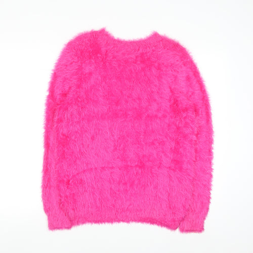 George Women's Pink Fluffy Crew Neck Long Sleeve Jumper Size 16
