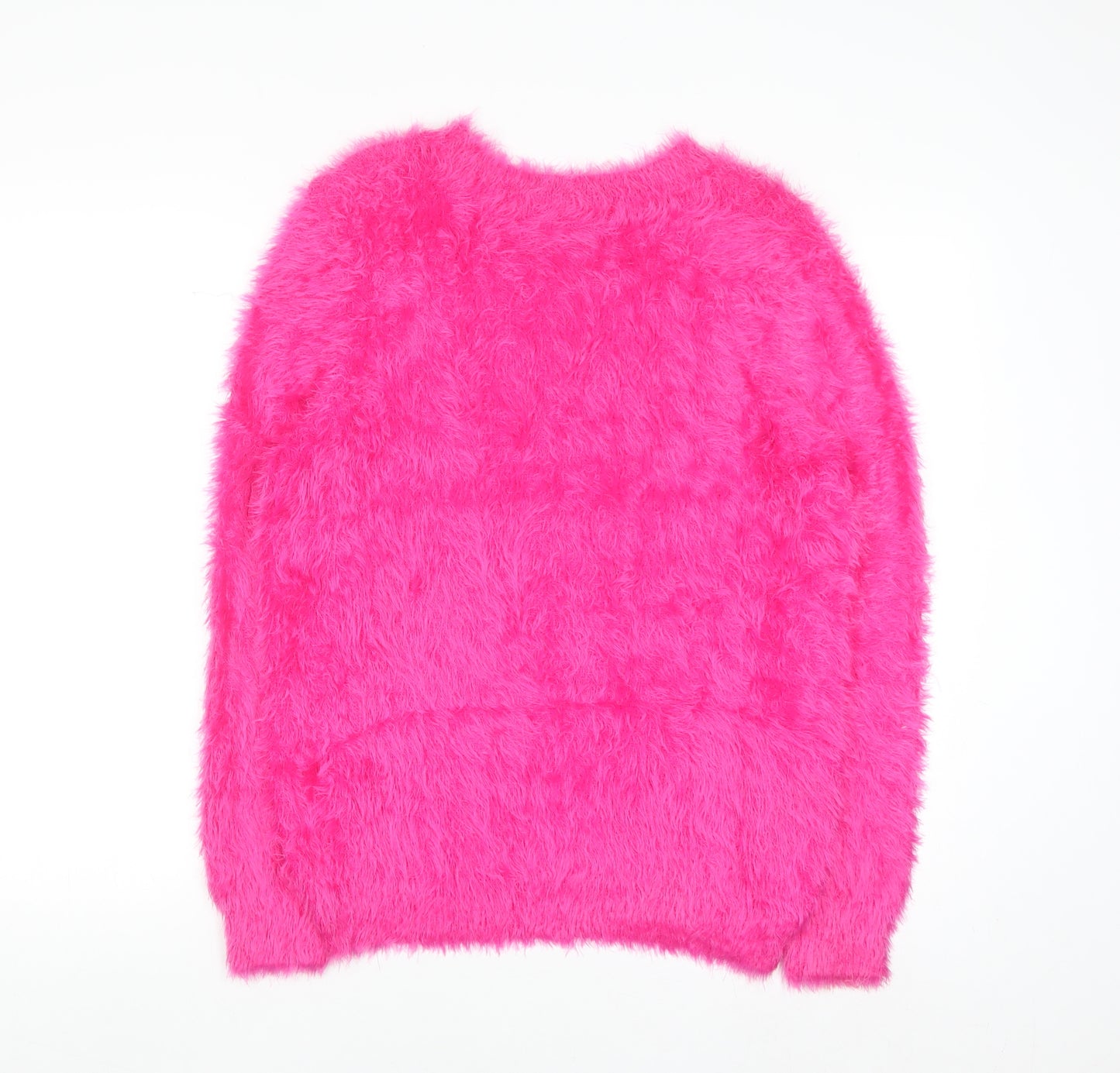 George Women's Pink Fluffy Crew Neck Long Sleeve Jumper Size 16