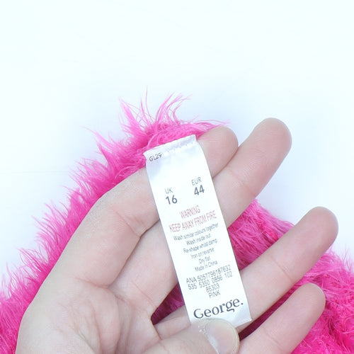 George Women's Pink Fluffy Crew Neck Long Sleeve Jumper Size 16