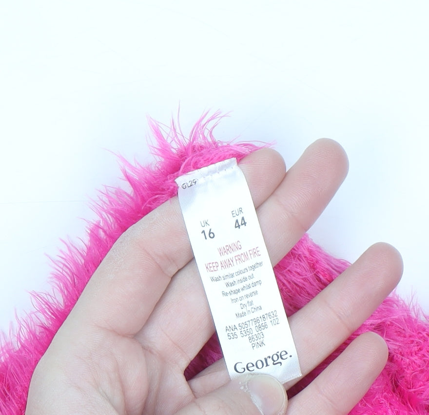 George Women's Pink Fluffy Crew Neck Long Sleeve Jumper Size 16