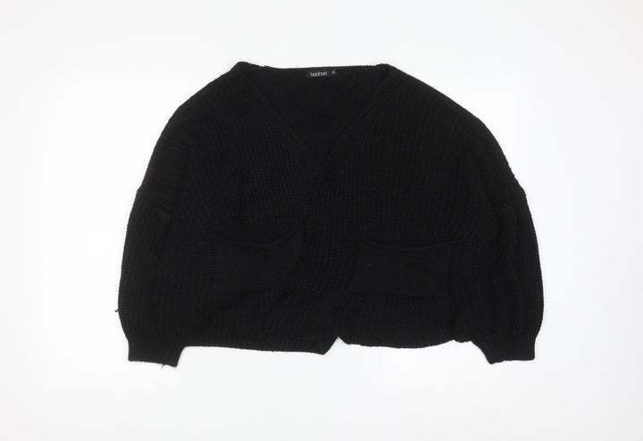 Boohoo Women's Black M Chunky Knit V-Neck Cardigan