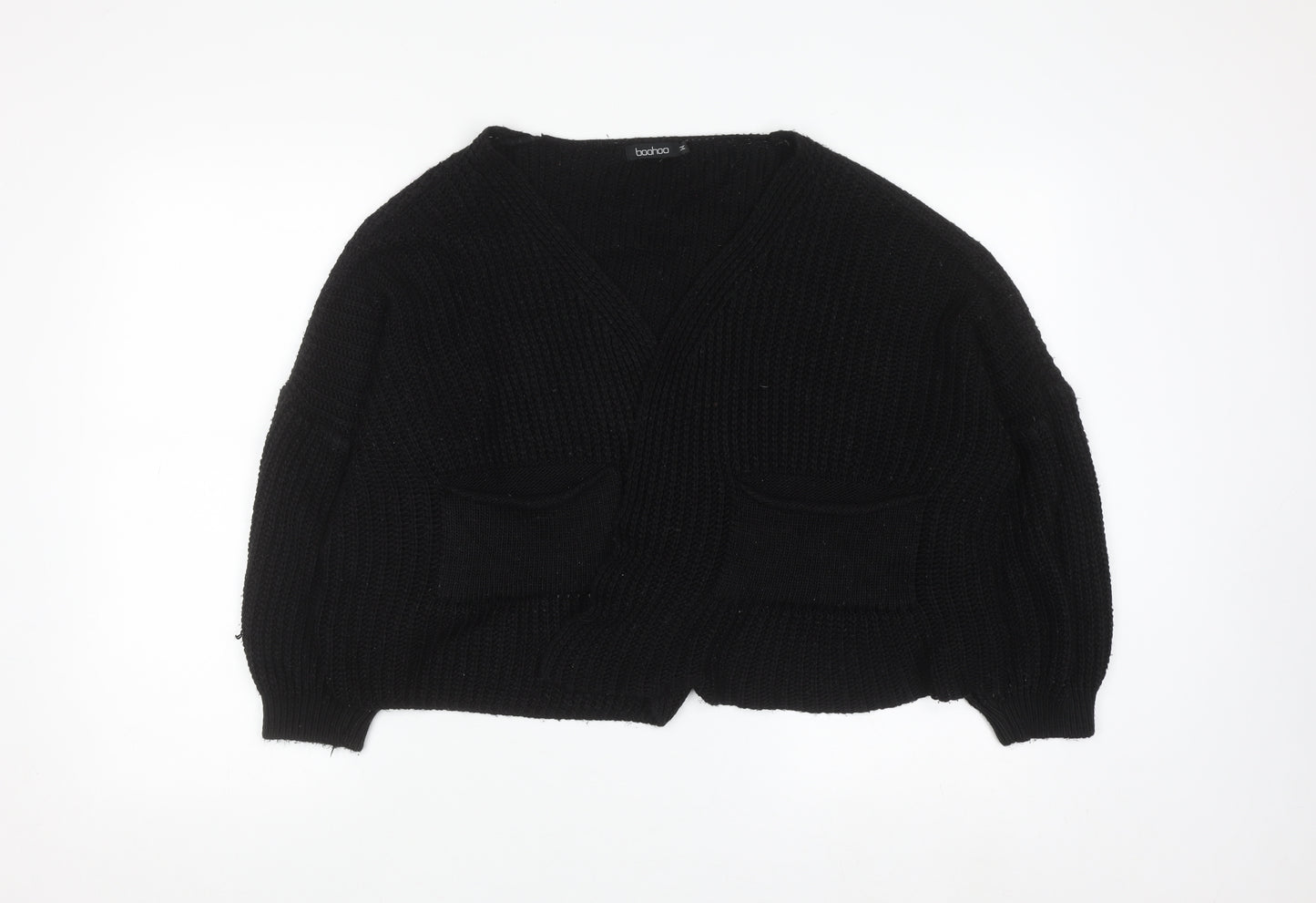 Boohoo Women's Black M Chunky Knit V-Neck Cardigan