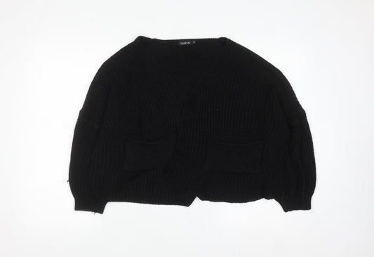 Boohoo Women's Black M Chunky Knit V-Neck Cardigan