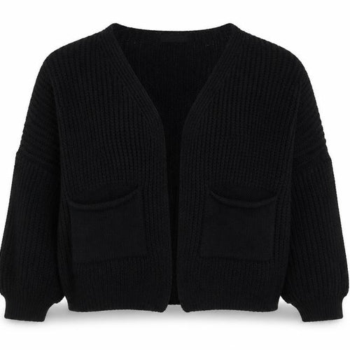 Boohoo Women's Black M Chunky Knit V-Neck Cardigan