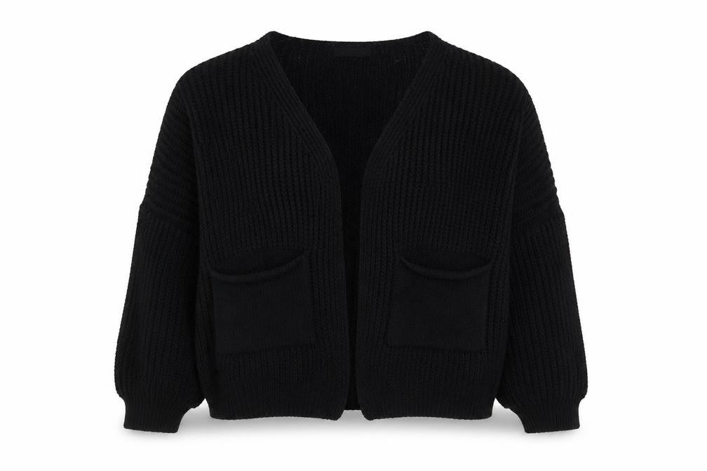 Boohoo Women's Black M Chunky Knit V-Neck Cardigan