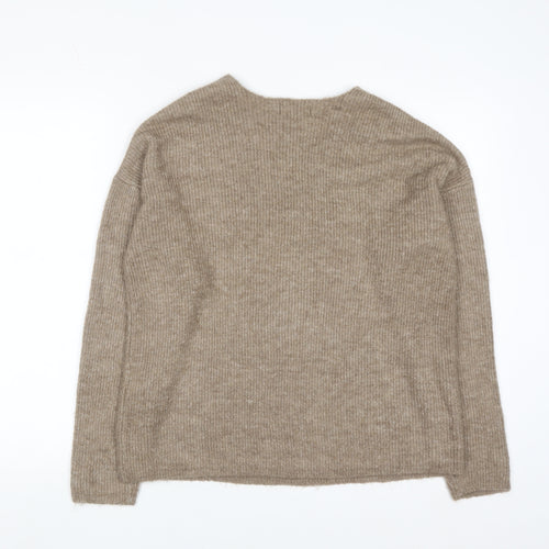 ONLY Womens Beige V-Neck Ribbed Knit Long Sleeve Pullover Jumper XL