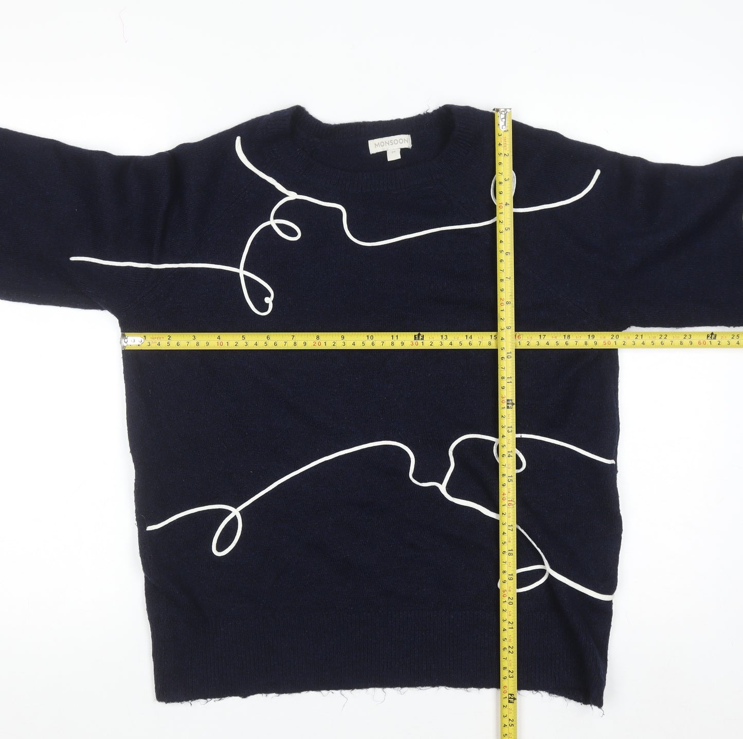 Monsoon Women Blue Medium Pullover Jumper Acrylic Knit Crew Neck