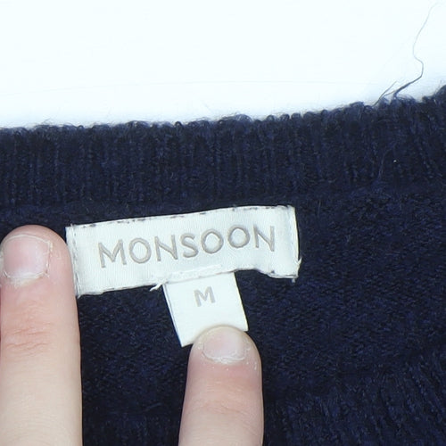 Monsoon Women Blue Medium Pullover Jumper Acrylic Knit Crew Neck