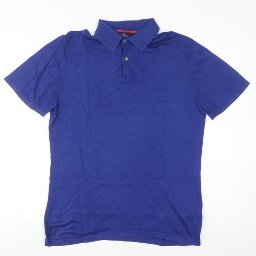 Boden Men's Blue Cotton Knit Polo Jumper M Regular Fit