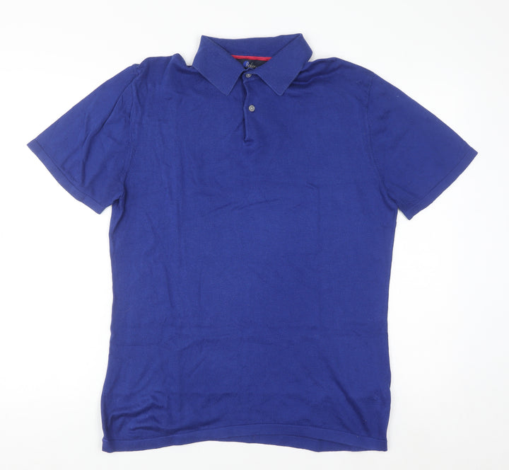 Boden Men's Blue Cotton Knit Polo Jumper M Regular Fit