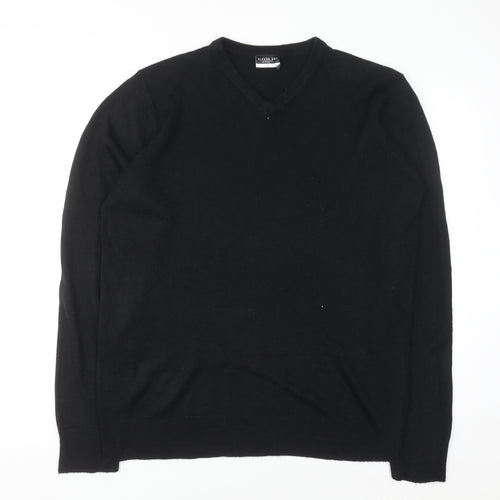 Alphar One Mens Black V-Neck Acrylic Jumper L Long Sleeve Classic Knit