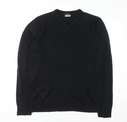 Alphar One Mens Black V-Neck Acrylic Jumper L Long Sleeve Classic Knit