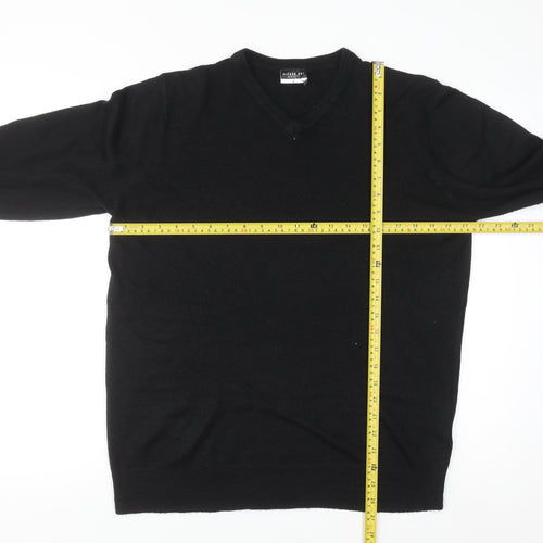Alphar One Mens Black V-Neck Acrylic Jumper L Long Sleeve Classic Knit