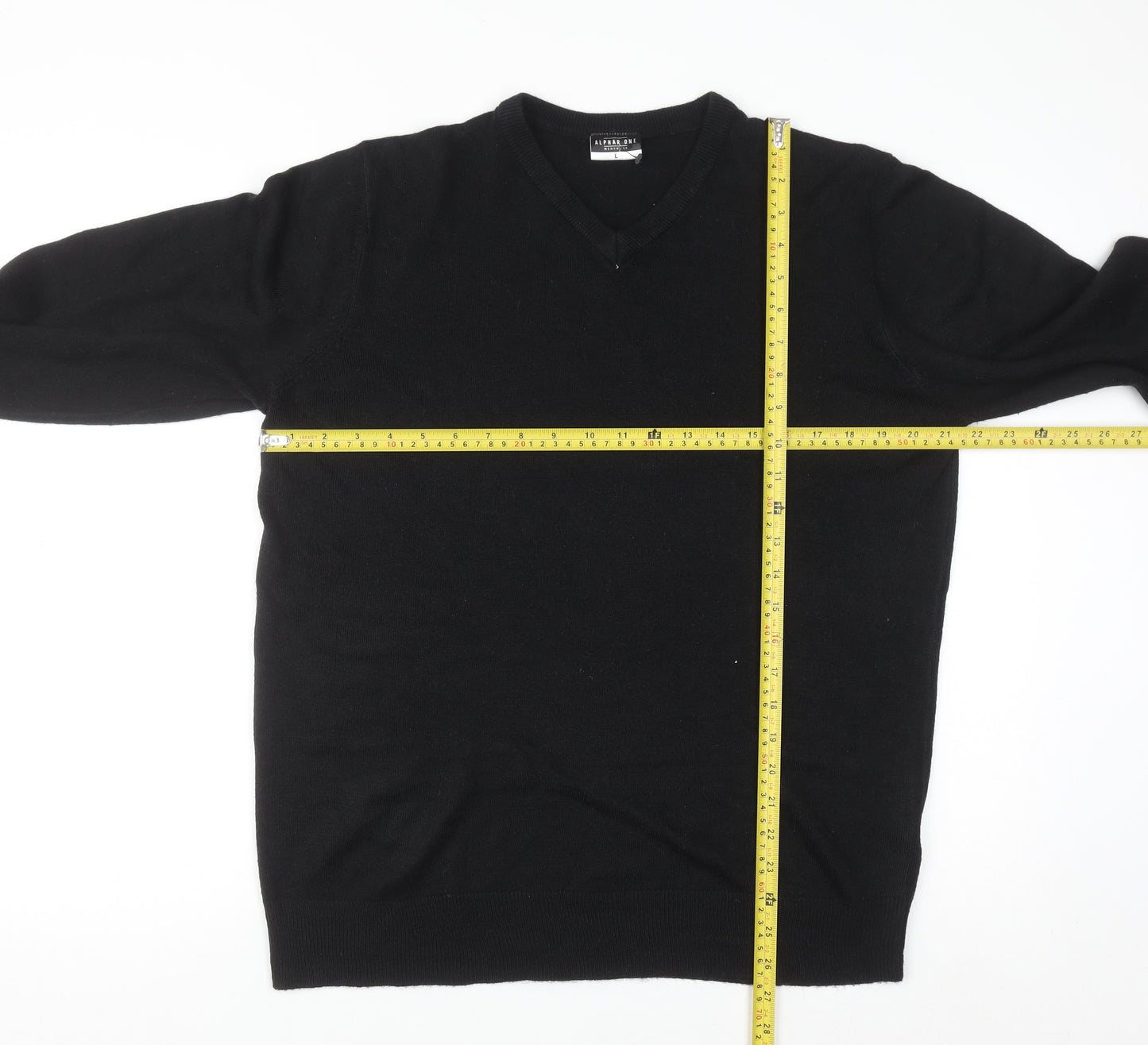 Alphar One Mens Black V-Neck Acrylic Jumper L Long Sleeve Classic Knit