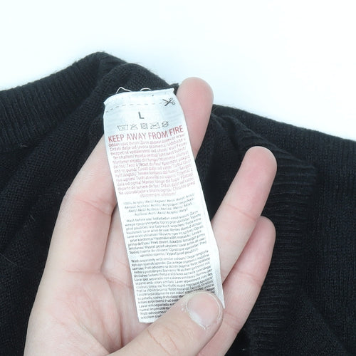 Alphar One Mens Black V-Neck Acrylic Jumper L Long Sleeve Classic Knit