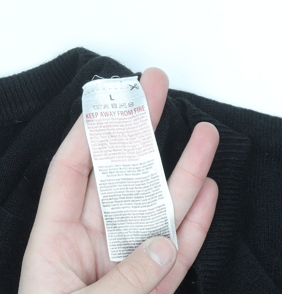 Alphar One Mens Black V-Neck Acrylic Jumper L Long Sleeve Classic Knit