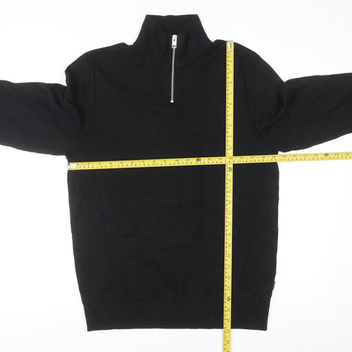 Jack & Jones Men's Black 1/2 Zip High Neck Cotton Jumper Size M