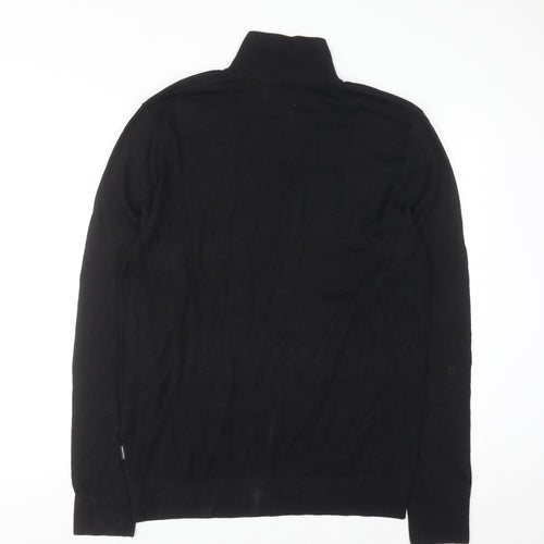 Jack & Jones Men's Black 1/2 Zip High Neck Cotton Jumper Size M