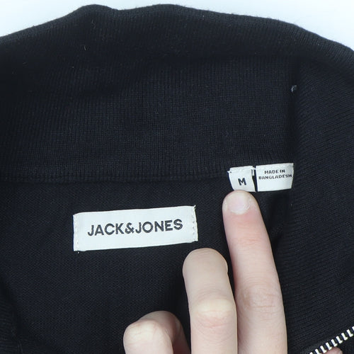 Jack & Jones Men's Black 1/2 Zip High Neck Cotton Jumper Size M