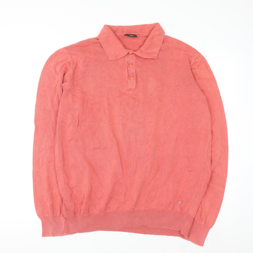 New Man Men's Pink Cotton Collared Henley Jumper Size L