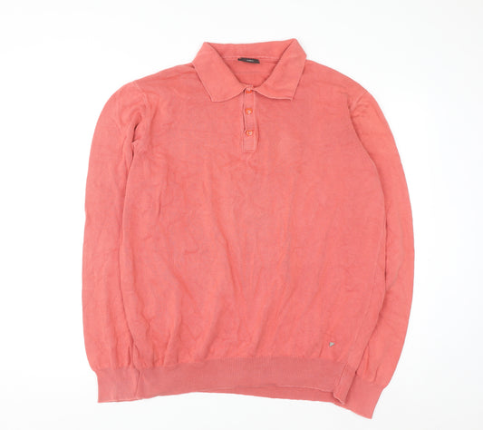 New Man Men's Pink Cotton Collared Henley Jumper Size L
